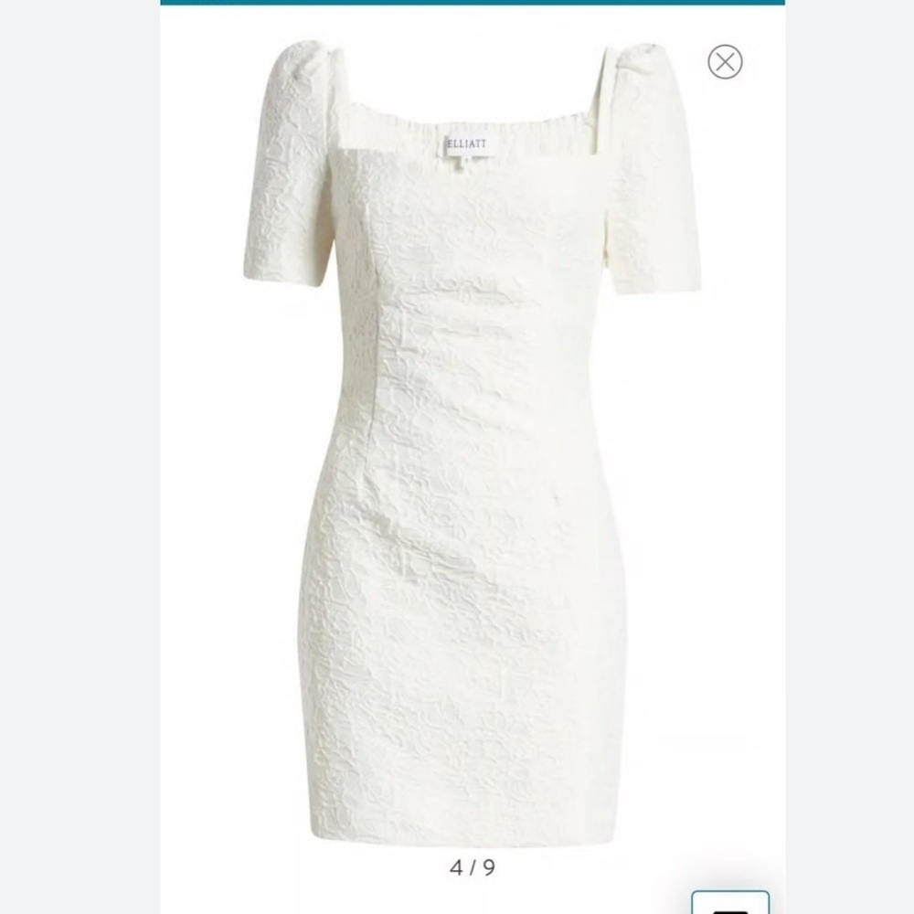 New Elliatt White Textured Sheath Mini Dress Puff Sleeves Square Neck Size Small - Picture 4 of 11
